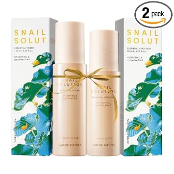 Nature Republic Set de mucina de caracol (tonificador y emulsión), cuidado de la piel coreano, hidratante y reparación con niacinamida, hidratante facial, cuidado de la piel hidratante, piel brillante