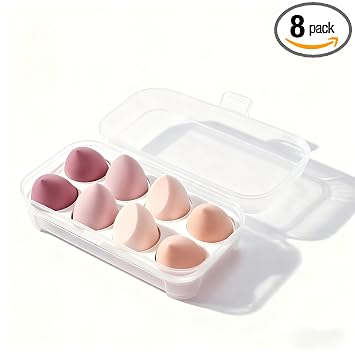 Juego de esponjas para licuadora de maquillaje, 8 piezas, multicolor rosa degradado, con estuche de almacenamiento