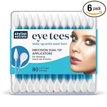 Fran Wilson EYE TEES - Puntas de algodón de 80 unidades (paquete de 6) – Aplicador de maquillaje de precisión, hisopos de doble cara con extremos puntiagudos y redondeados para una mezcla perfecta,