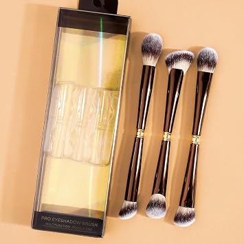 3-Piece Makeup Brush Set with Paper Box, Soft Non-Shedding Bristles, Perfect for Full-Face Foundation, Blush & Eye Makeup(Coffee)