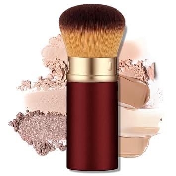 Brocha de maquillaje retráctil Kabuki - Cepillo facial todo en uno para base de viaje, polvo, rubor, líquido y crema | Portátil y fácil de usar para mujeres y principiantes