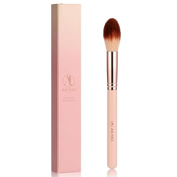 Brocha de maquillaje, cepillo de cara cónica para fijar polvo, rubor, bronceador e iluminador, cerdas sintéticas suaves y esponjosas con mango rosa