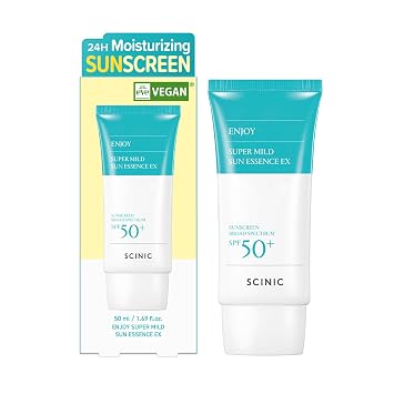 SCINIC Enjoy Super Mild Sun Essence EX 1.69 fl oz (1.7 fl oz) SPF 50+ | Protector solar ligero, de rápida absorción e hidratación, cuidado de la piel coreano