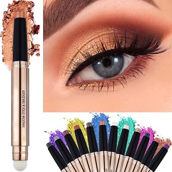 Sombra de ojos en barra suave en lápiz de sombra de ojos impermeable de larga duración, lápiz iluminador, maquillaje, hipoalergénico, aspecto multidimensional (champán brillante #04)