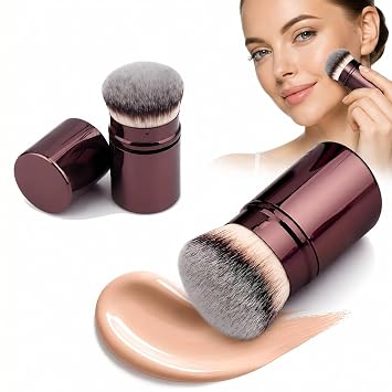 Retractable Kabuki Makeup Brush, Round Foundation Brush, 1pc