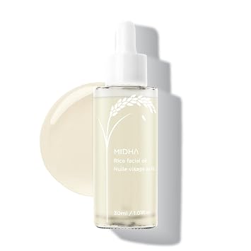 MIDHA Aceite facial de arroz para hidratación profunda, aceite facial ligero de rápida absorción para piel seca, brillo no graso, cuidado de la piel coreano, 1.01 fl oz, 30 ml