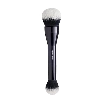 Lune+Aster Powder Duo Brush | Brocha de maquillaje de doble punta para aplicación de bronceadores, rubores y polvos. Fabricado con mango de aluminio, cerdas veganas.