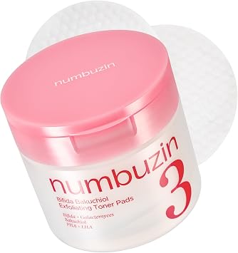 numbuzin No.3 Bifida Bakuchiol - Almohadillas de tóner exfoliantes PHA + LHA Pore Care, almohadillas de doble cara para puntos negros y puntos blancos, suaves para pieles sensibles, 6.42 onzas