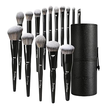 Bueart Design Juego de 15 brochas de maquillaje de viaje con soporte, color