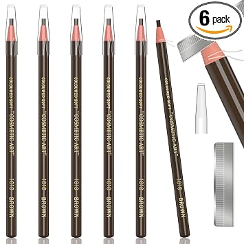 Kit de 6 piezas de lápiz de cejas marrón oscuro a prueba de agua para tatuaje, maquillaje y suministros de microblading - Delineadores permanentes de cejas en 5 colores, lápices de cejas impermeables