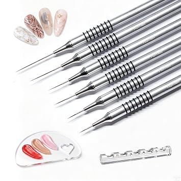 Komall Cepillos metálicos para arte de uñas, juego de 6 brochas