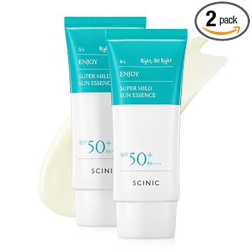 SCINIC Enjoy Super Mild Sun Essence 2 Set SPF50+ PA++++ 1.69 fl oz (50ml) | Una esencia solar hidratante ligera que no deja sensación pegajosa | Cuidado de la piel coreana