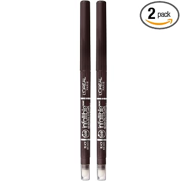 L'Oreal Paris Makeup Infallible Never Fail - Delineador de ojos original con sacapuntas integrado, color marrón negro, 0.008 onzas, 2 unidades