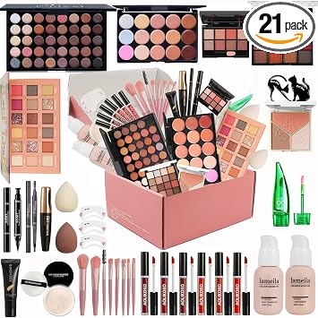 Kit completo de maquillaje todo en uno para mujer, juego de maquillaje para mujeres, incluye paleta de sombra de ojos, base, lápiz labial, delineador de ojos, rímel, pincel de maquillaje, juego de