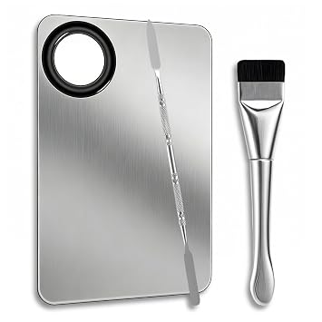 Tyqour Paleta de mezcla de maquillaje de acero inoxidable con espátula y espátula de maquillaje, paleta de base para mujeres, maquillaje coreano, arte de uñas