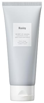 Huxley Secret of Sahara Cleansing Foam Be Clean Be Moist, limpiador facial cremoso coreano, extracto de tallo de cactus + aceite de semillas, arcilla de bentonita, desmaquillante, 5.29 onzas líquidas