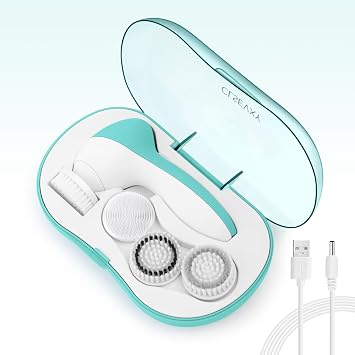 CLSEVXY - Juego de cepillos giratorios de limpieza facial recargable con 4 cabezales de cepillo exfoliantes, sistema completo de spa facial de CLSEVXY - Limpiador facial impermeable para exfoliación suave y limpieza profunda