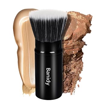 Brocha de maquillaje para base Kabuki de punta plana Banidy, brocha retráctil de viaje para colorete facial, polvo líquido, base con estuche para mezclar líquidos, crema o cosméticos en polvo
