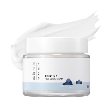 ROUND LAB 1025 Dokdo Cream 2.71 onzas líquidas, humectante facial hidratante profundo de 48 horas para piel propensa al acné, enrojecimiento y piel sensible con ceramida, crema facial reparadora de