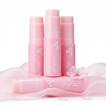 Zrevyn - Bálsamo hidratante hidratante de colágeno rosa coreano para cara, labios y debajo de los ojos, cuidado de arrugas, aumento del brillo, bálsamo para el cuidado de la piel para piel seca
