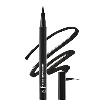 e.l.f. Delineador de ojos a prueba de H2O, punta de fieltro, impermeable, de larga duración, delineador de alta pigmentación para un aspecto atrevido, vegano y libre de crueldad, negro azabache. 0.02