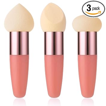 Sibba Esponja de maquillaje, 3 piezas, cepillo cosmético, base, corrector de maquillaje, mezcla, cosmético, mini aplicador de cepillo en ángulo, mango para artista, aplicación, maquillaje, cejas, cara, polvo, maquillaje (rojo rosa)