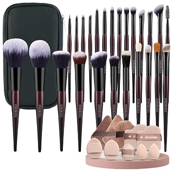 Juego de brochas de maquillaje profesional, 25 brochas de sombra de ojos con estuche de viaje. Juego de brochas todo en uno, sintético suave, vegano y libre de crueldad (negro)