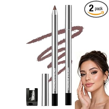 2 lápices delineadores de ojos, juego de lápices de gel impermeable, sacapuntas integrado, a prueba de manchas, impermeable, de larga duración, deslizamiento suave, a prueba de manchas, de
