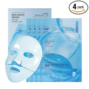 VT COSMETICS Hydrop Reedle Shot 100hl Máscara de Hidrogel de 2 Pasos (34.5g x 4ea), Hidratación Intensiva, Ácido Hialurónico de Exosoma, Piel Húmeda y Cristalina, Máscara de Fusión Nocturna, Máscara