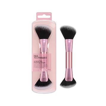 Real Techniques Brocha de acabado en abanico en ángulo, contorno de doble extremo, brocha de maquillaje bronceador y rubor para mezclar productos en polvo o crema, cerdas ultraafelpadas, sin crueldad
