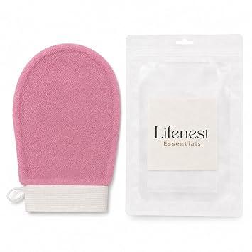 Premium Exfoliating Glove (1pc) - 100% Viscose Korean Kessa Body Scrub Glove for Dead Skin Removal, Self-Tan & Keratosis Pilaris (Pink)