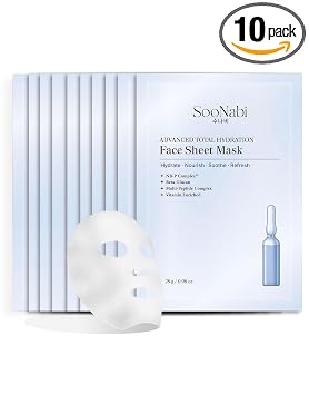 Mascarilla hidratante avanzada | Péptidos + 5 ceramidas + niacinamida | Cuidado de la piel vegano coreano para piel seca y sensible | Calmante, nutritivo, soporte de barrera (paquete de 10)