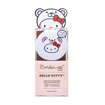 The Crème Shop x Sanrio Hello Kitty Macaron Lip Balm coreano lindo perfumado bolsillo portátil, relajante, libre de crueldad (Hello Kitty White Chocolate)