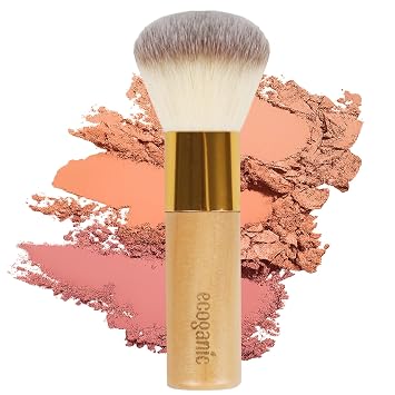 Kabuki Brush - Cepillo de polvo esponjoso para polvo suelto, bronceador, rubor, contorno y polvo fijador, cabello ultrasuave, mango de madera real, tamaño de mano para maquillaje facial