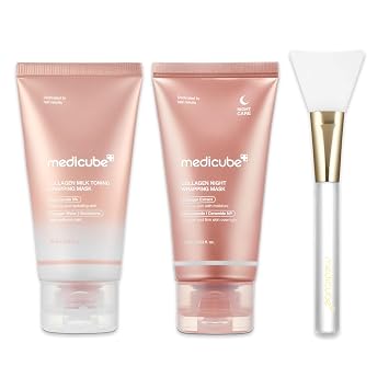 medicube Dúo de mascarilla de envoltura de colágeno de día y noche: Máscara de envoltura diurna y nocturna esmaltada con colágeno | Set de regalo hidratante y reafirmante para el cuidado de la piel para piel radiante, regalos para mujeres