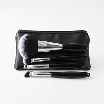 predolo Eyebrow Makeup Brushes Set, 4-Piece Short Handle Make Up Brushes, Travel Kit with Pouch