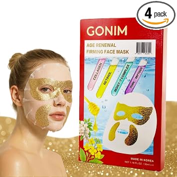 GONIM Máscara facial reafirmante coreana, máscara antienvejecimiento con parches integrados para los ojos