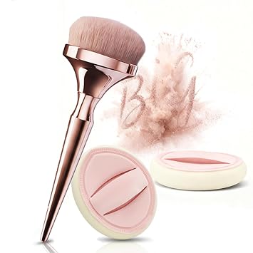 Juego de brochas de maquillaje profesional, base esponjosa grande y pinceles de rubor con esponja para soplo de polvo