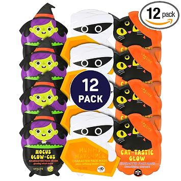 SpaLife Beauty Paquete de Mascarillas Faciales de Halloween con Brillo Espeluznante | Mascarillas Faciales Coreanas | Set de Mascarillas Faciales Refinadoras de Poros, Desintoxicantes e Iluminadoras |