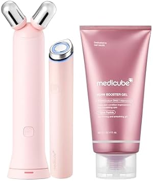 medicube Juego de dispositivos para contornear y definir en casa: Mini Booster Pro Plus Face Roller Device Set Pink y PDRN Booster Gel | PDRN, péptidos y niacinamida | Masajeador facial y corporal