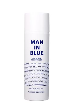Nature Republic Man In Blue - Crema hidratante todo en uno | Loción facial fresca diaria, hidratante natural coreana, cuidado de la piel simple para hombres, cara seca de barba, rico, ligero, para