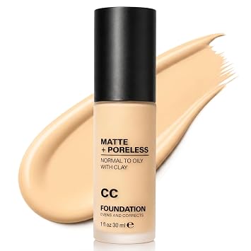 CC Base en crema, control de aceite, corrector de color, maquillaje facial CC mate, sin poro, fórmula hidratante ligera de cobertura media, acabado natural suave de larga duración para piel grasa 01