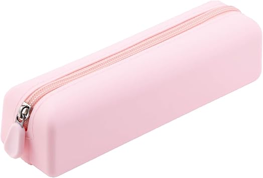 RSRSLEII Lindo soporte de cepillo de maquillaje de silicona, bolsa de cepillos cosméticos portátil suave con cremallera, estuche de cepillo de maquillaje de viaje (01 rosa claro)