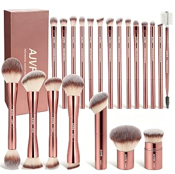 Juego de brochas de maquillaje de 21 piezas con caja de regalo, colección multifuncional de pinceles para rostro y ojos para líquidos, crema y polvo (oro rosa)