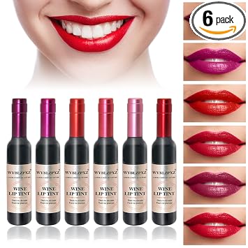 Tinte labial de vino de 6 colores, lápiz labial de vino líquido, tinte de labios, mate de larga duración, juego de brillo labial impermeable para crear maquillaje labial hidratante natural