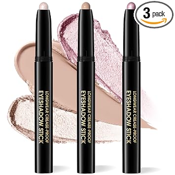 Juego de 3 barras de sombra de ojos en crema, altamente pigmentadas, duraderas y resistentes a las arrugas, lápiz iluminador de ojos brillante fácil de mezclar, maquillaje diario para mujeres