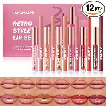 LANGMANNI Juego de 6 lápices labiales mate con 6 aceites labiales nutritivos y brillo labial, set de maquillaje duradero e hidratante 2 EN 1, cosméticos de belleza diarios de regalo para niñas