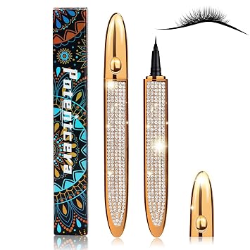 Delineador de ojos líquido impermeable, mágico autoadhesivo de larga duración, delineador de ojos magnético, delineador de ojos magnético de secado rápido (dorado negro, 1 unidad)