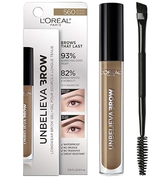 L'Oreal Paris Unbelieva-Brow Gel tintado impermeable para cejas de larga duración, resistente a las manchas, a prueba de transferencia, secado rápido, aplicación fácil y rápida con cepillo preciso