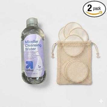 Up&Up Agua de limpieza micelar con almohadillas de limpieza de algodón (10 unidades) bolsa, limpiador facial suave y removedor de maquillaje